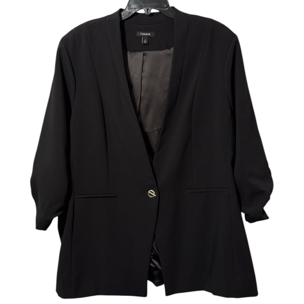 Torrid Jacket Black Single Toggle Closure Ruched … - image 1